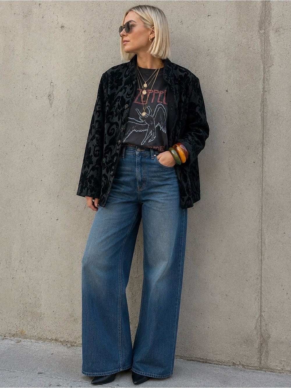 Oriental Kimono collar vibe Floral‎ Black / Brown reversible Jacket Blazer